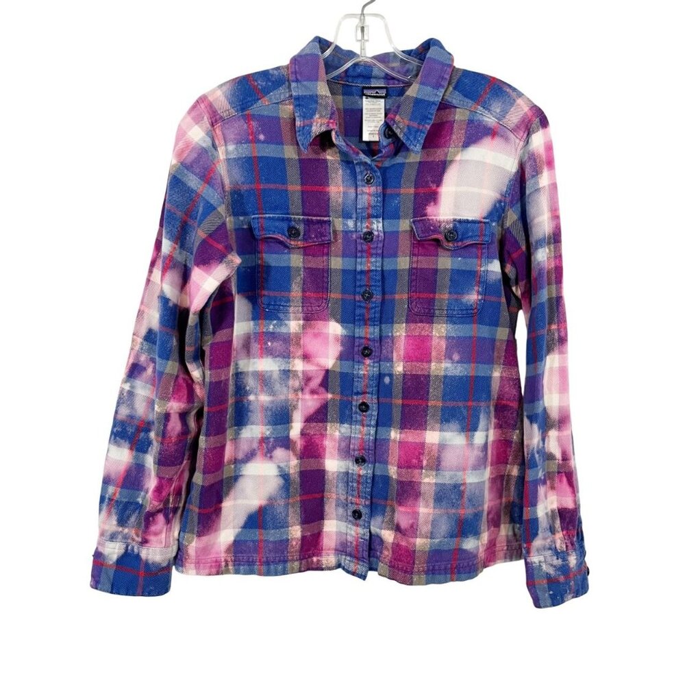 Patagonia‎ Women's Organic Cotton Bleach Splatter Plaid Flannel Shirt Size 8